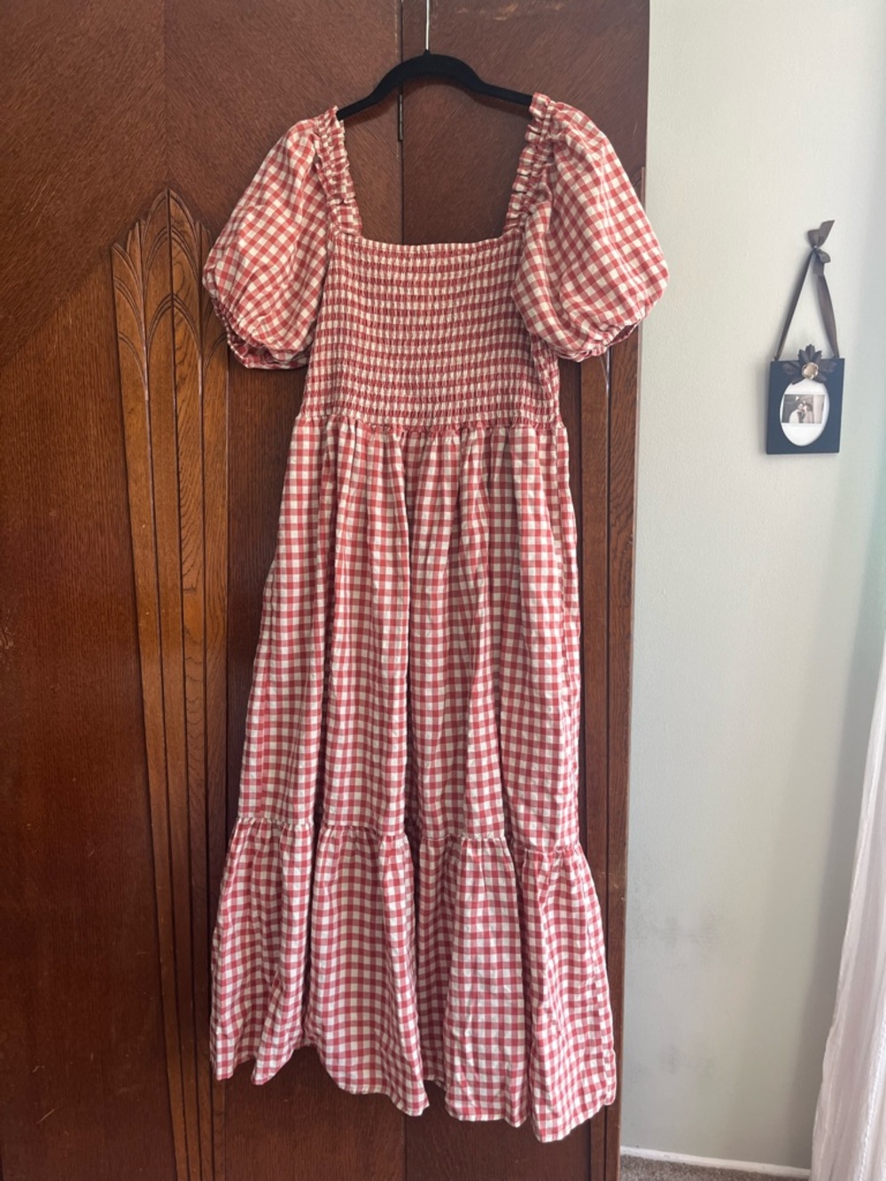 Red Gingham Puff-Sleeve Dress